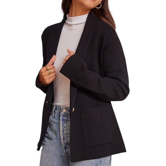 Summersalt Knit Weekend Blazer Size Medium Black Organic Cotton Classic Preppy - Picture 2 of 8